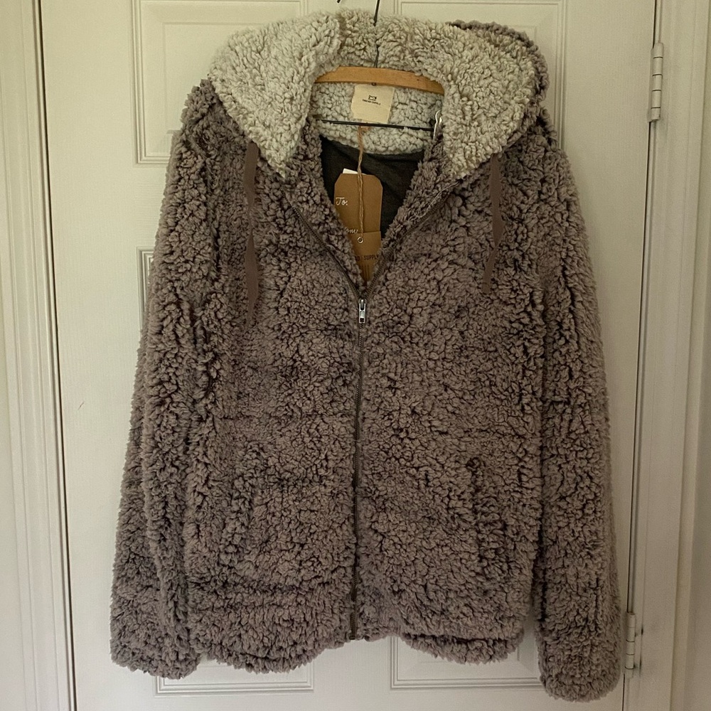Thread & Supply Gray and Cream Sherpa Hoodie